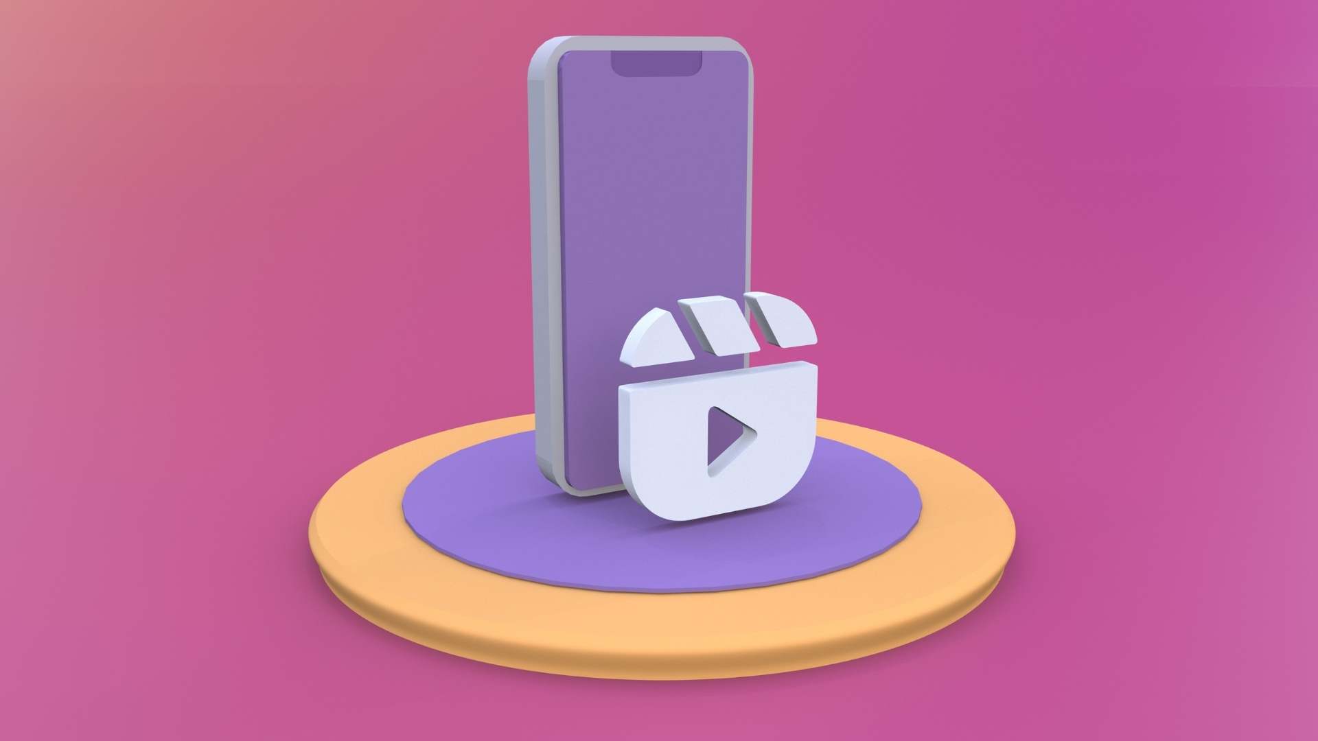 3D smartphone with a short-form video play icon